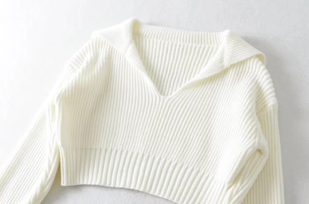 Four-Color Lapel Knit Pullover