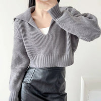 Four-Color Lapel Knit Pullover