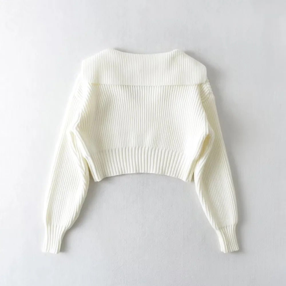 Four-Color Lapel Knit Pullover