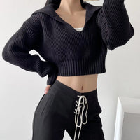Four-Color Lapel Knit Pullover