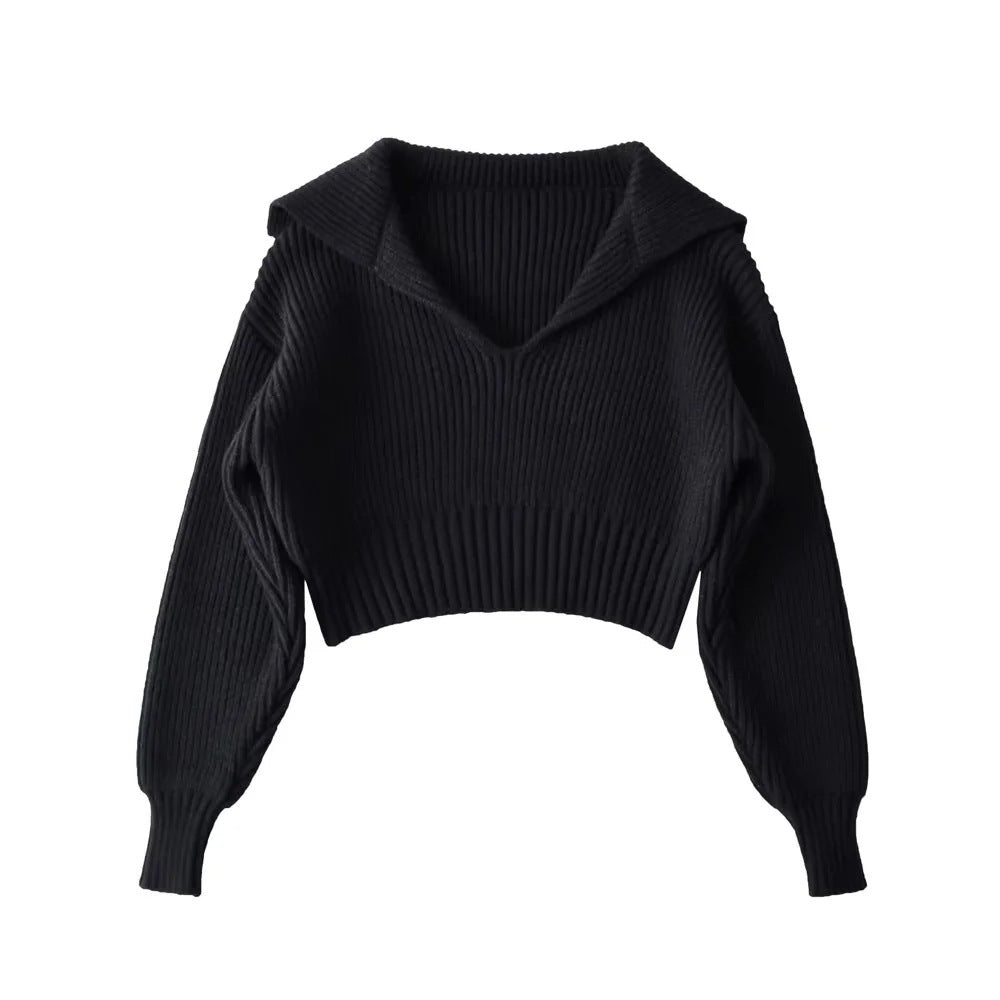 Four-Color Lapel Knit Pullover