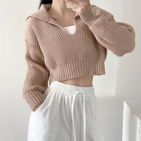 Four-Color Lapel Knit Pullover