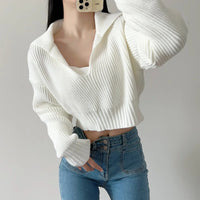 Four-Color Lapel Knit Pullover