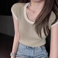 Slim Fit Imitation Linen Sleeve T-Shirt