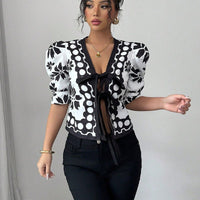 French Pattern Lantern Sleeve Cardigan