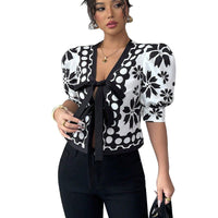 French Pattern Lantern Sleeve Cardigan