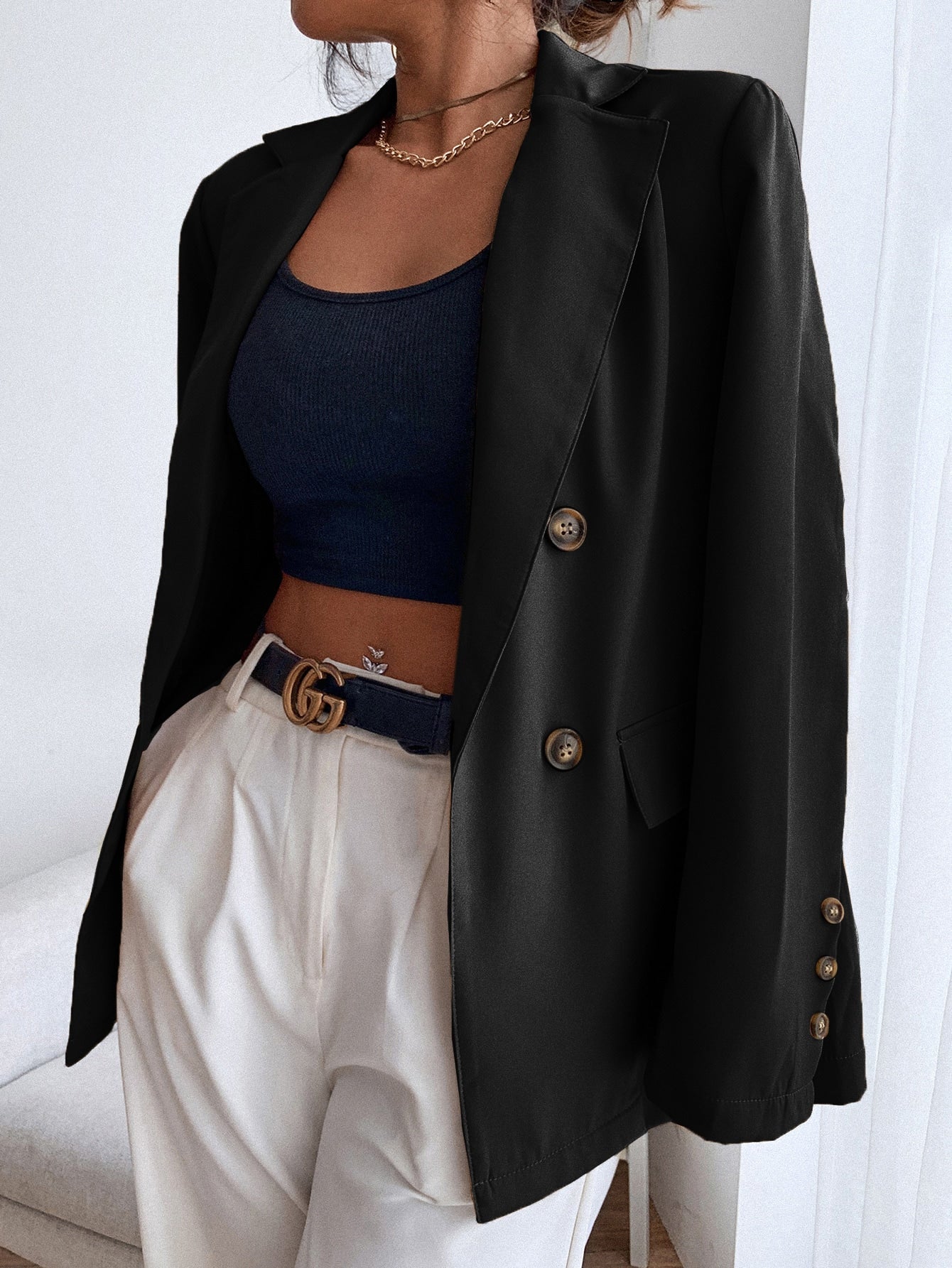 Frenchy Double Button Lapel Collar Blazer