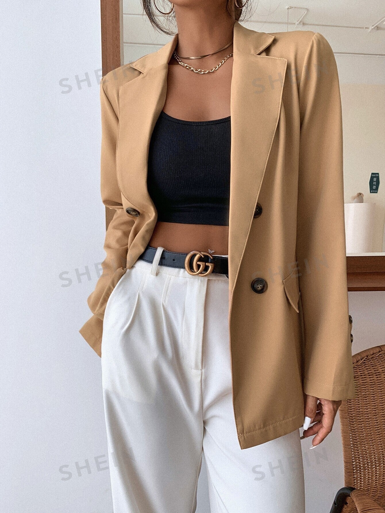 Frenchy Double Button Lapel Collar Blazer