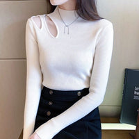 Hollow Knit Semi-Turtleneck Top