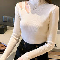 Hollow Knit Semi-Turtleneck Top