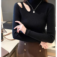 Hollow Knit Semi-Turtleneck Top
