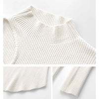 Hollow Knit Semi-Turtleneck Top