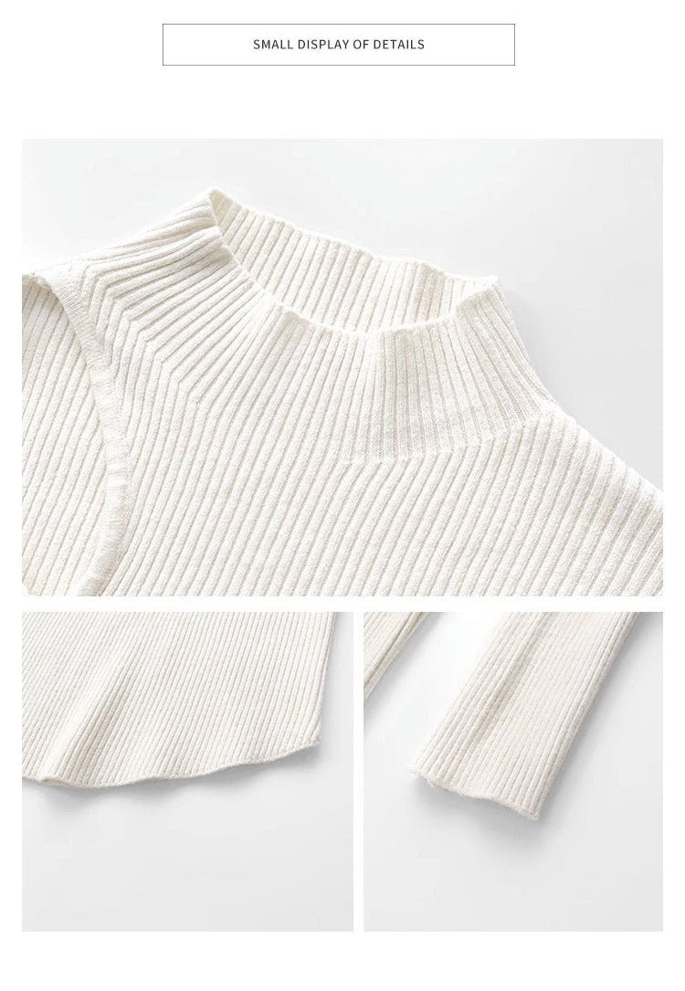 Hollow Knit Semi-Turtleneck Top