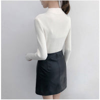 Slim Half-Turtleneck Ring Zipper Top