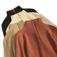 Slim Half-Turtleneck Ring Zipper Top