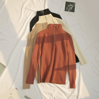 Slim Half-Turtleneck Ring Zipper Top