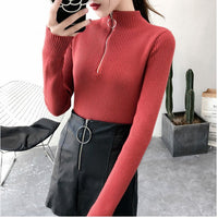 Slim Half-Turtleneck Ring Zipper Top