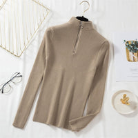 Slim Half-Turtleneck Ring Zipper Top