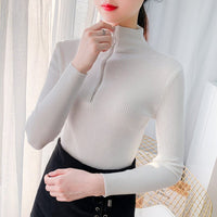 Slim Half-Turtleneck Ring Zipper Top