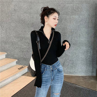 Slim Half-Turtleneck Ring Zipper Top