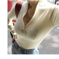 Slim Half-Turtleneck Ring Zipper Top
