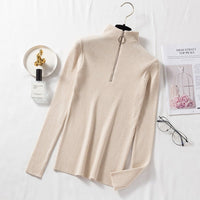Slim Half-Turtleneck Ring Zipper Top
