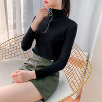 Slim Half-Turtleneck Ring Zipper Top