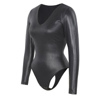 Leather Look Long Sleeve Bodysuit