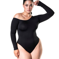 One Shoulder Long Sleeve Thong Bodysuit - HeyShape