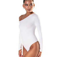 One Shoulder Long Sleeve Thong Bodysuit