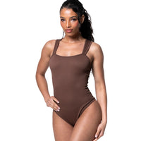 Ribbed Square Neck Shapewear Bodysuit - HeyShape