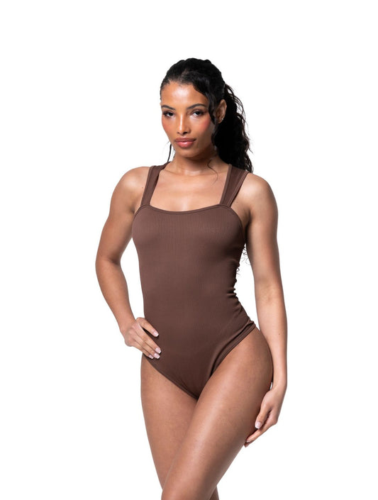 Ribbed Square Neck Shapewear Bodysuit - HeyShape