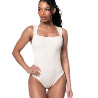 Ribbed Square Neck Shapewear Bodysuit - HeyShape