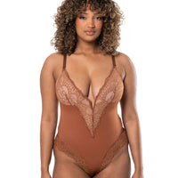 V-Neck Half Laced Bodysuit - HeyShape