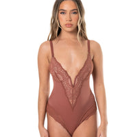 V-Neck Half Laced Bodysuit - HeyShape