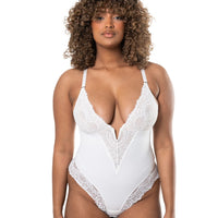 V-Neck Half Laced Bodysuit - HeyShape