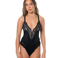 V-Neck Half Laced Bodysuit - HeyShape