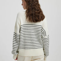 Striped High-Collar Zipper Pullover