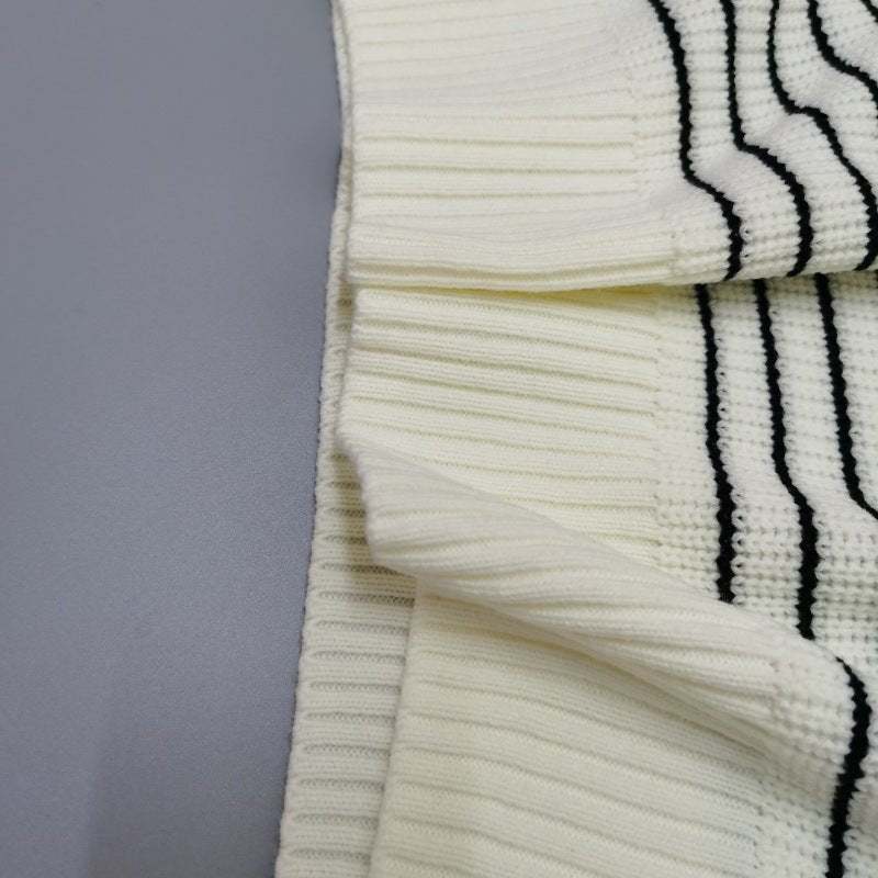 Striped High-Collar Zipper Pullover