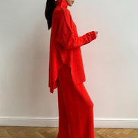 Thick High-Neck Lazy Wide Trousers Set