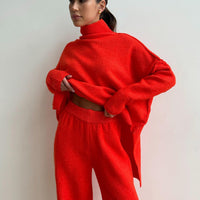 Thick High-Neck Lazy Wide Trousers Set