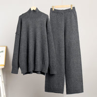 Thick High-Neck Lazy Wide Trousers Set