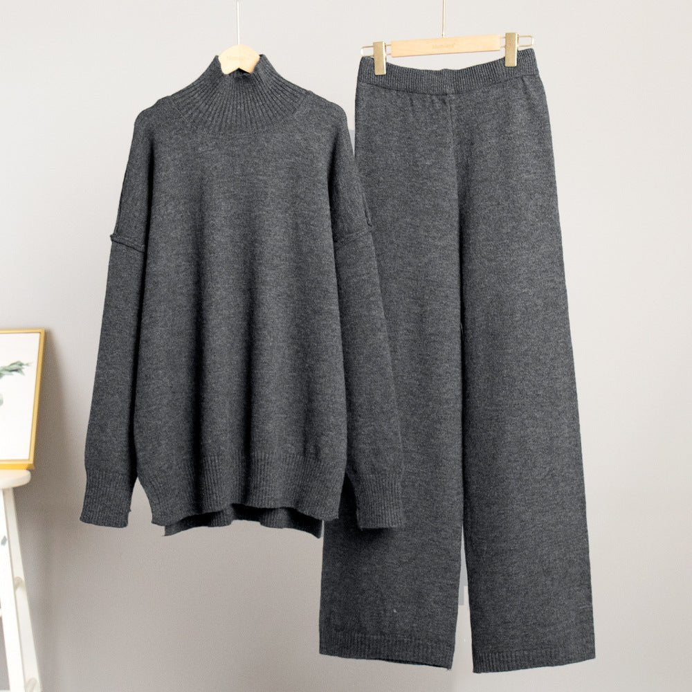 Thick High-Neck Lazy Wide Trousers Set