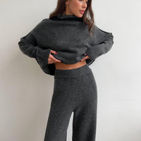 Thick High-Neck Lazy Wide Trousers Set