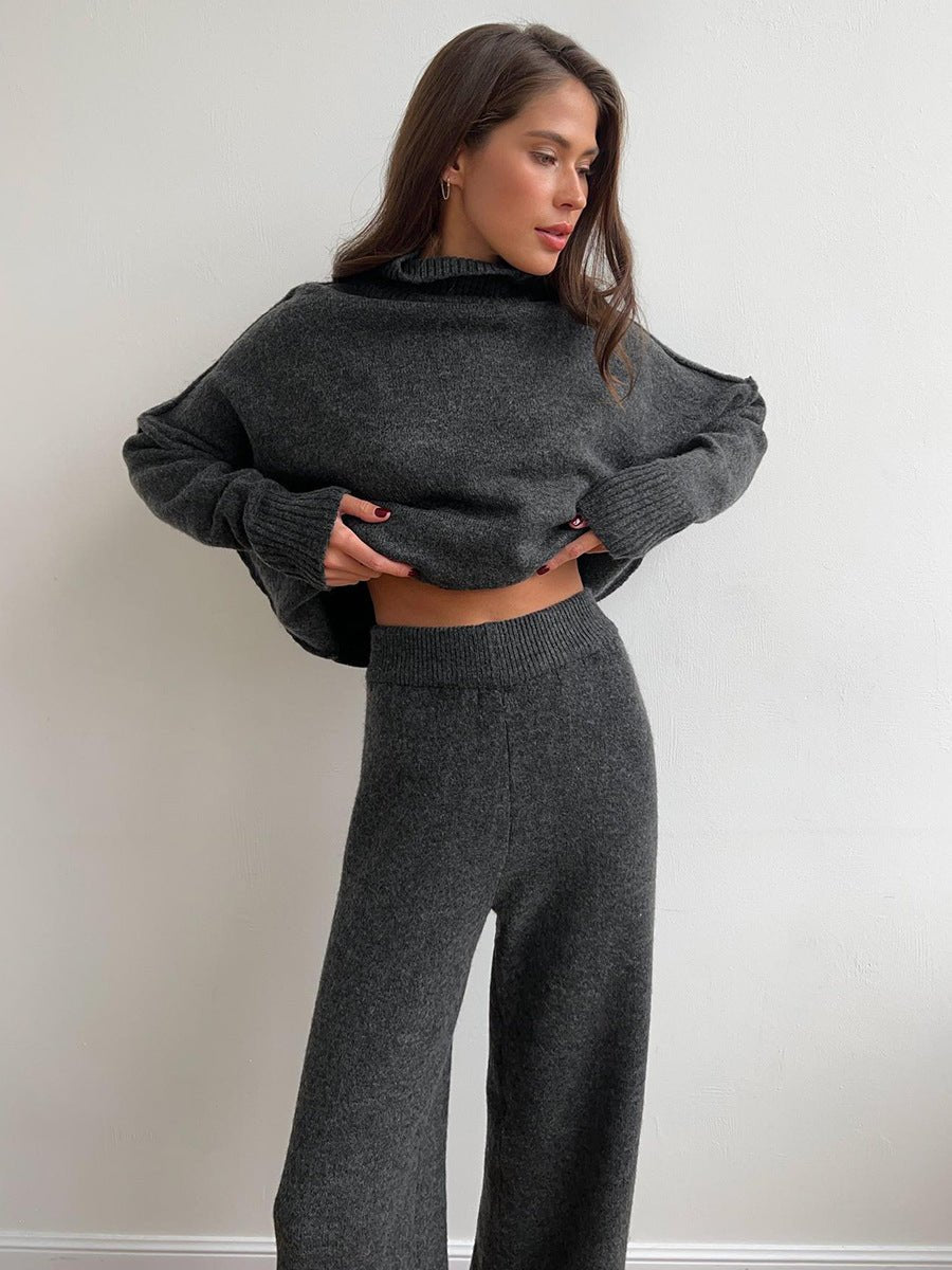 Thick High-Neck Lazy Wide Trousers Set