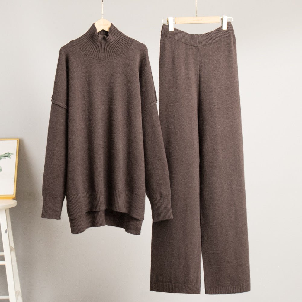 Thick High-Neck Lazy Wide Trousers Set
