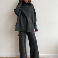 Thick High-Neck Lazy Wide Trousers Set