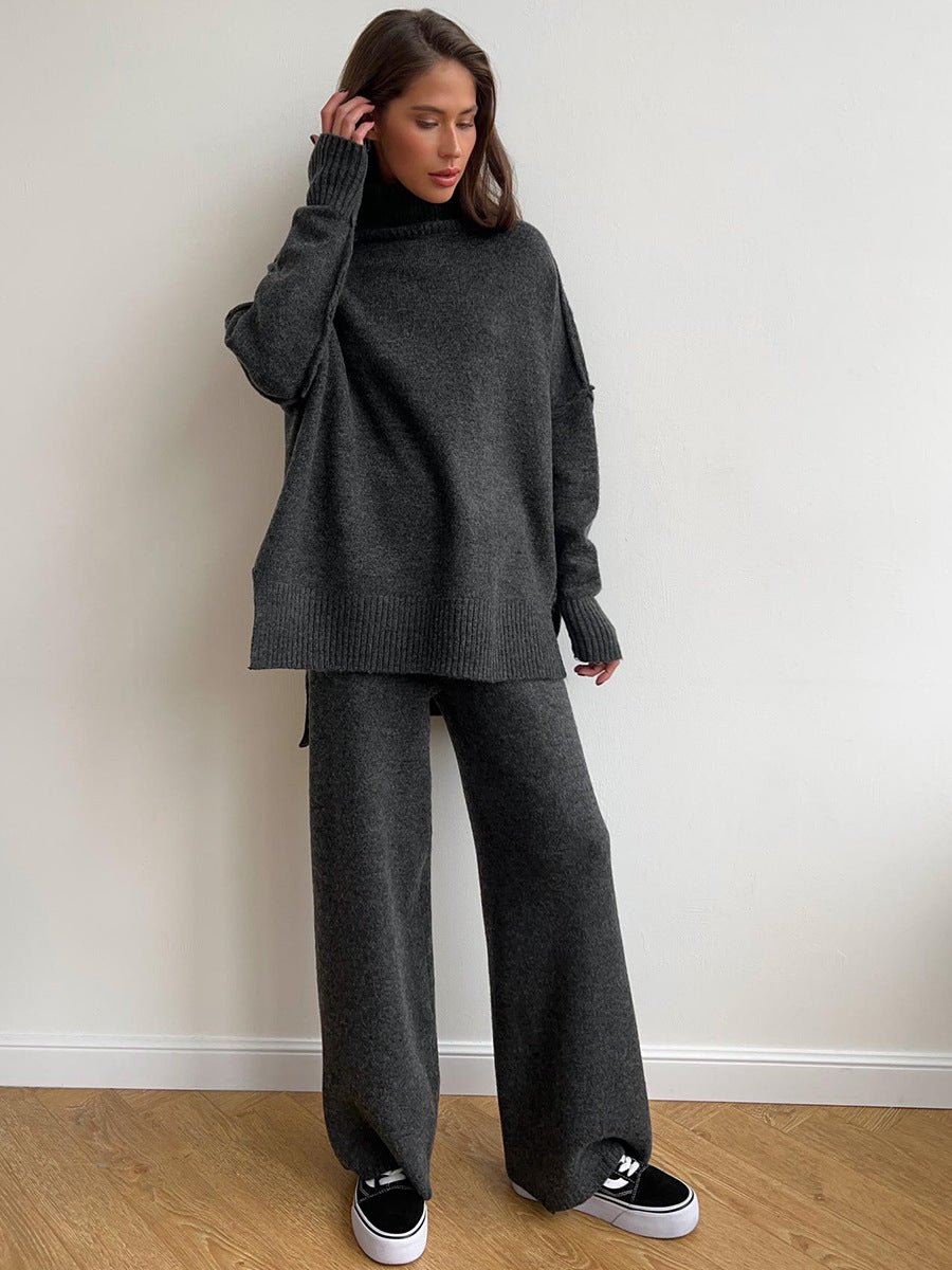 Thick High-Neck Lazy Wide Trousers Set