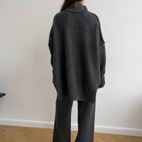 Thick High-Neck Lazy Wide Trousers Set