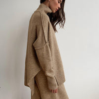 Thick High-Neck Lazy Wide Trousers Set